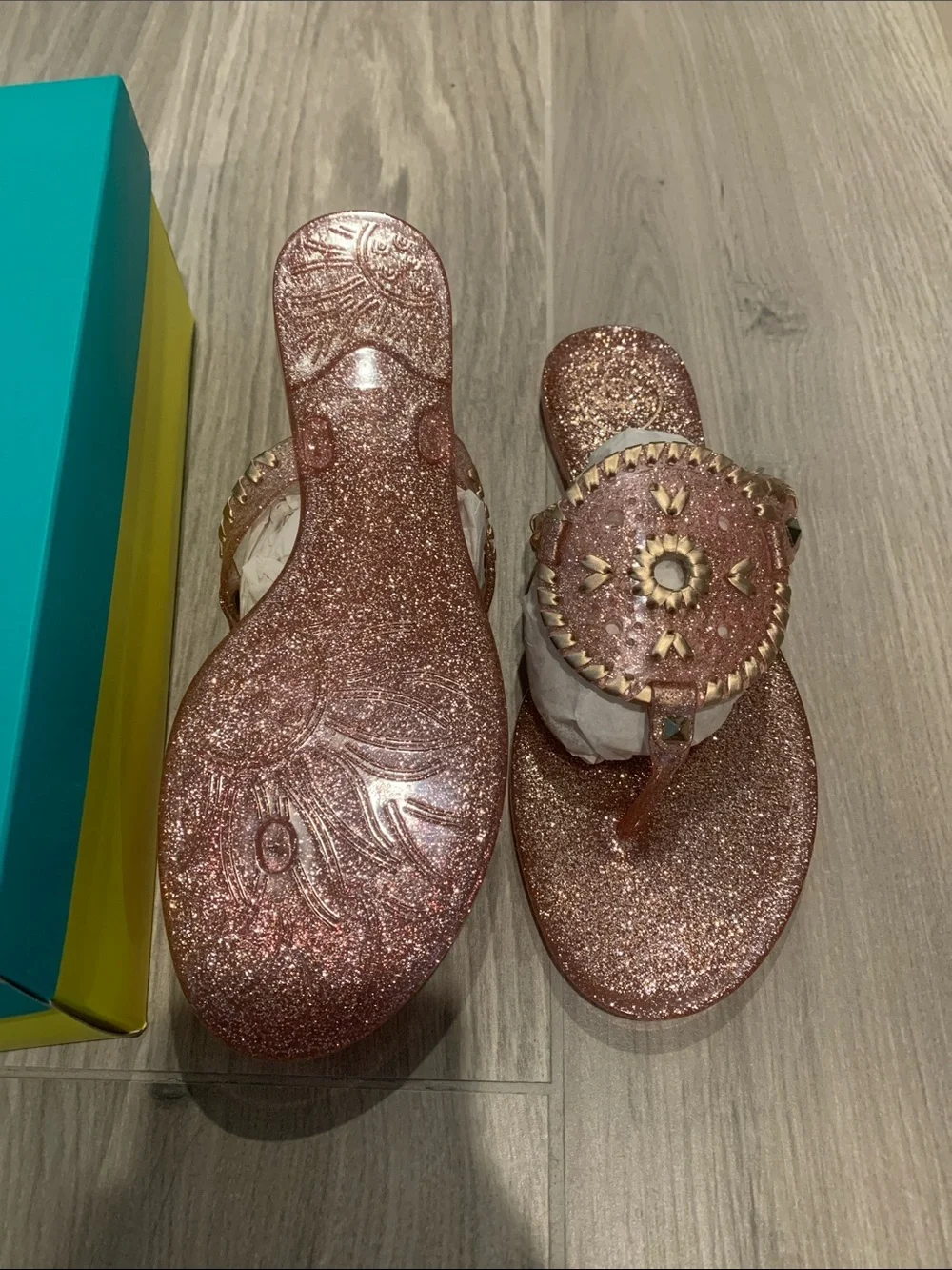 Jack Rogers Glitter Jelly Sandals in Rose Gold
